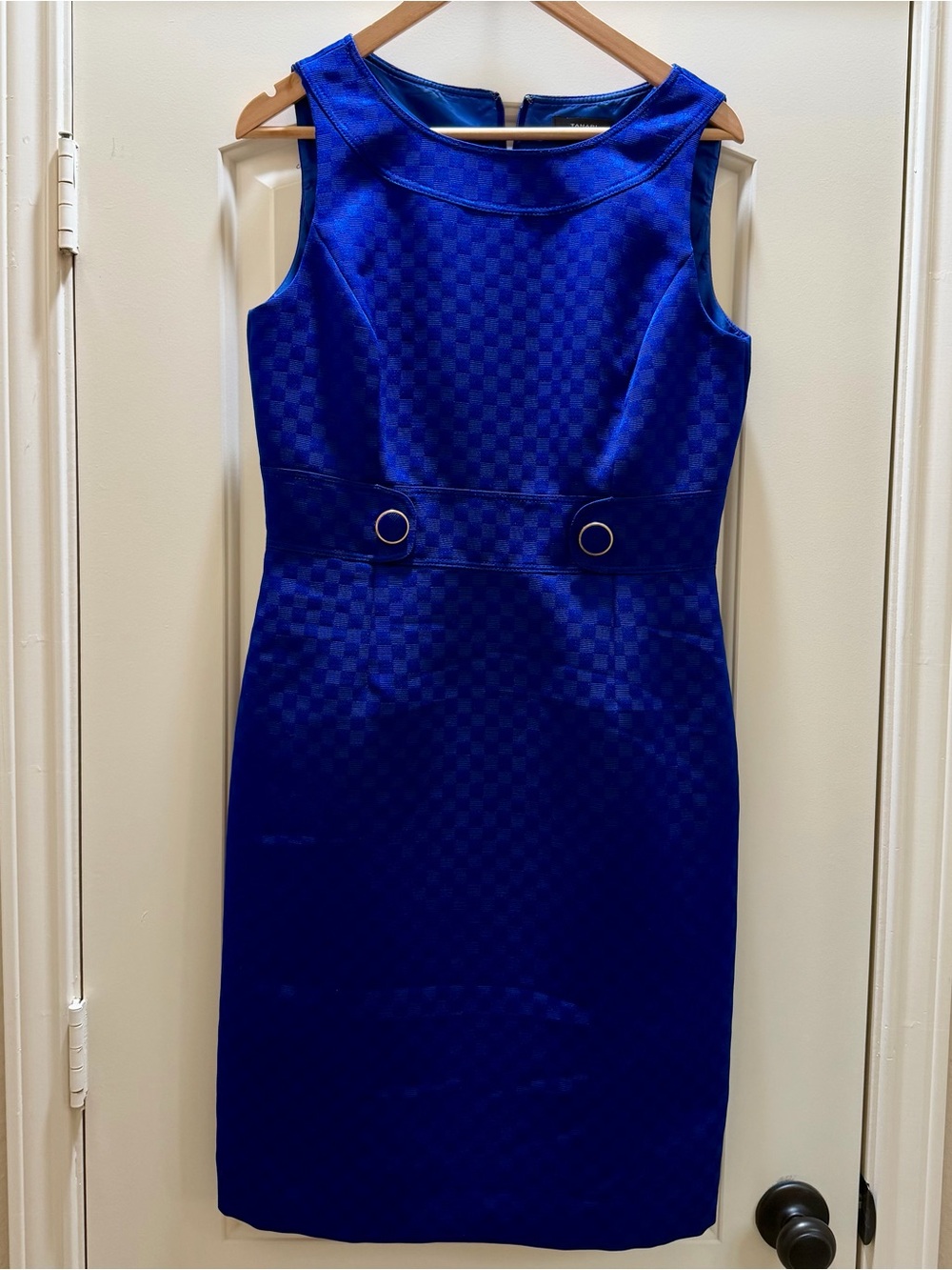 Tahari Arthur Levine Royal Blue Jacquard Sheath Sleeveless Work Business Dress 8